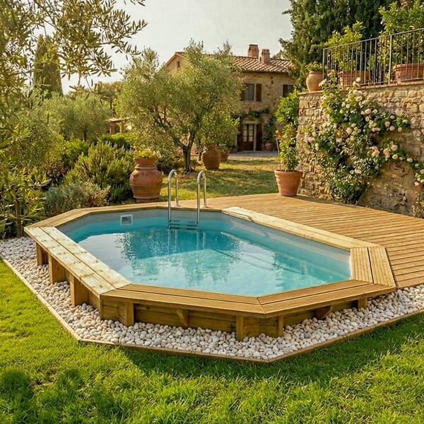 ALTANKA - Piscine hors sol en bois NEMO 4.3 x 3 - H.1.31 m, gris clair, fixations à visser - BAS7303OSPL2 - large