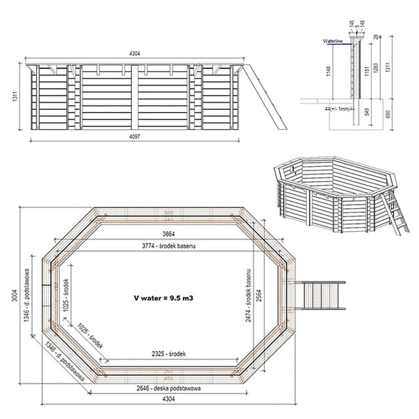 ALTANKA - Piscine hors sol en bois NEMO 4.3 x 3 - H.1.31 m, gris clair, fixations à visser - BAS7303OSPL2 - large