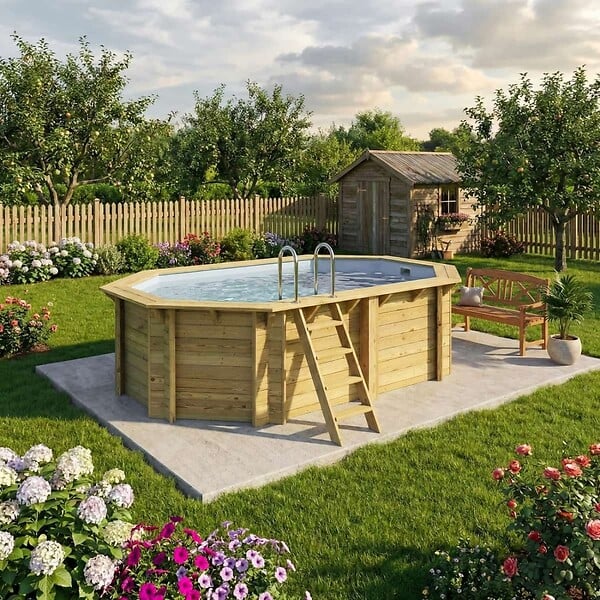 ALTANKA - Piscine hors sol en bois NEMO 4.3 x 3 - H.1.18 m, gris clair, cadre en métal - sans dalle - BAS7302OSPU2 - large