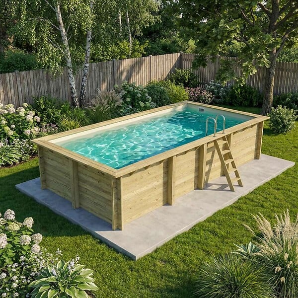 ALTANKA - Piscine hors sol en bois AQUA 7 x 3.75 - H.1.45 m, sable, cadre en métal - sans dalle - BAS7308OSPU3 - large