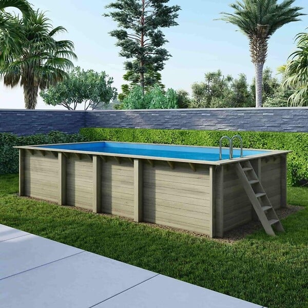 ALTANKA - Piscine hors sol en bois AQUA 7 x 3.75 - H.1.45 m, bleu pâle, cadre en métal - sans dalle - BAS7308OSPU - large
