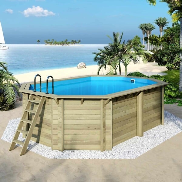 ALTANKA - Piscine hors sol en bois NEMO 5.79 x 3.49 - H.1.45 m, bleu pâle, fixations à visser - BAS7304OSPL - large