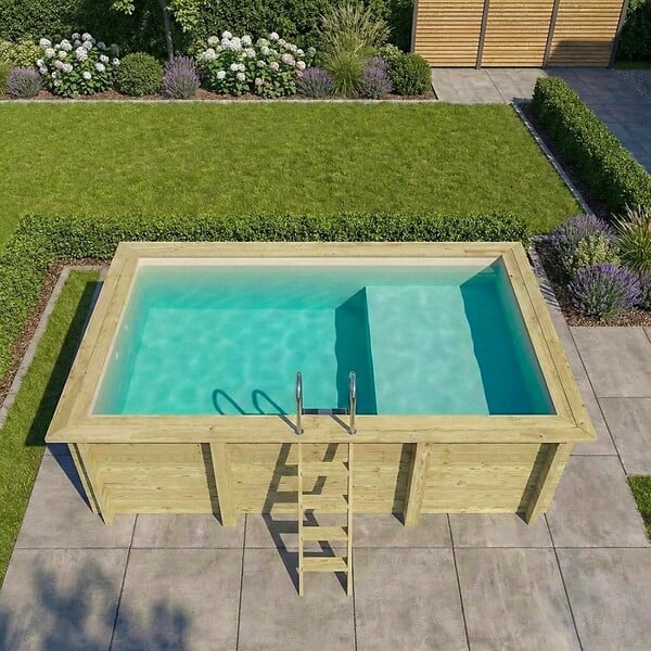 ALTANKA - Piscine hors sol en bois AQUA 4.65 x 2.85 - H.1.24 m avec plage, sable, fixations à sceller - BAS7306OSPI3+PLA306 - large