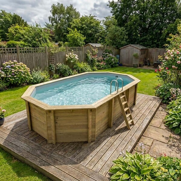 ALTANKA - Piscine hors sol en bois NEMO 7.3 x 3.97 - H.1.45 m, gris clair, fixations à sceller - BAS7305OSPI2 - large