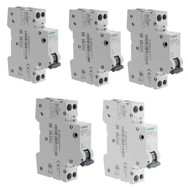 SIEMENS - SIEMENS Lot de 22 disjoncteurs modulaires Ph+N – 1×2A, 4×10A, 8×16A, 8×20A, 1×32A - large