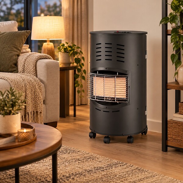 INTEC - Poele à gaz Rondo 4200W 3 puissances Noir - Chauffage d'appoint gaz mobile 80m² 5 roulettes INTEC - large