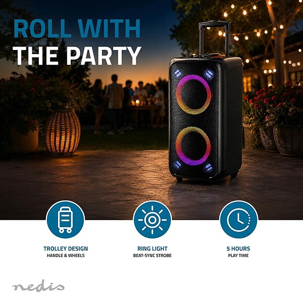 NEDIS - Enceinte Bluetooth Party 240W crête 80W RMS 5h USB AUX Karaoké Entrée Micro Lumières Enceinte Trolley Noir Orange Nedis - large