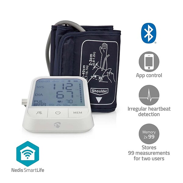 NEDIS - Tensiomètre bras connecté Bluetooth SmartLife Brassard 22-42 cm 2 utilisateurs 99 mesures par profil Ecran LCD 4,3 pouces Nedis - large
