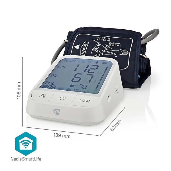 NEDIS - Tensiomètre bras connecté Bluetooth SmartLife Brassard 22-42 cm 2 utilisateurs 99 mesures par profil Ecran LCD 4,3 pouces Nedis - large