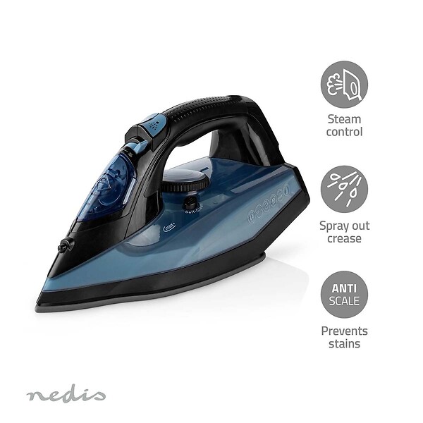 NEDIS - Fer à repasser 2600W 25g/min semelle céramique réservoir 0,32 L chauffe 30s Noir & Bleu Vapeur verticale Nedis - large