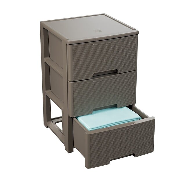 ARTPLAST - Commode de rangement 3 Tiroirs Amovibles Couleur taupe Effet tressé - Meuble de Rangement - Roulettes 39x38,5xH6cm ArtPlast - large