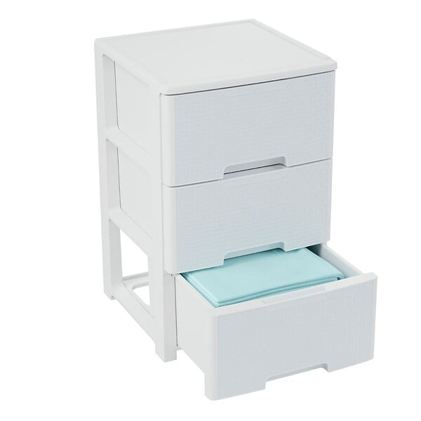 ARTPLAST - Commode de rangement 3 Tiroirs Amovibles Blanche Effet tressé - Meuble de Rangement - Roulettes 39 x 38,5 x H61cm Art Plast - large