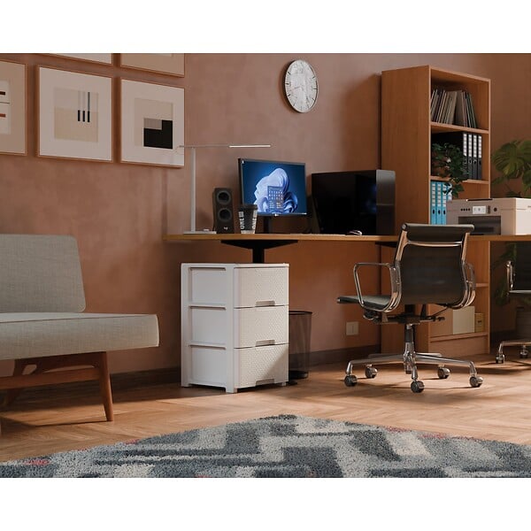 ARTPLAST - Commode de rangement 3 Tiroirs Amovibles Blanche Effet tressé - Meuble de Rangement - Roulettes 39 x 38,5 x H61cm Art Plast - large