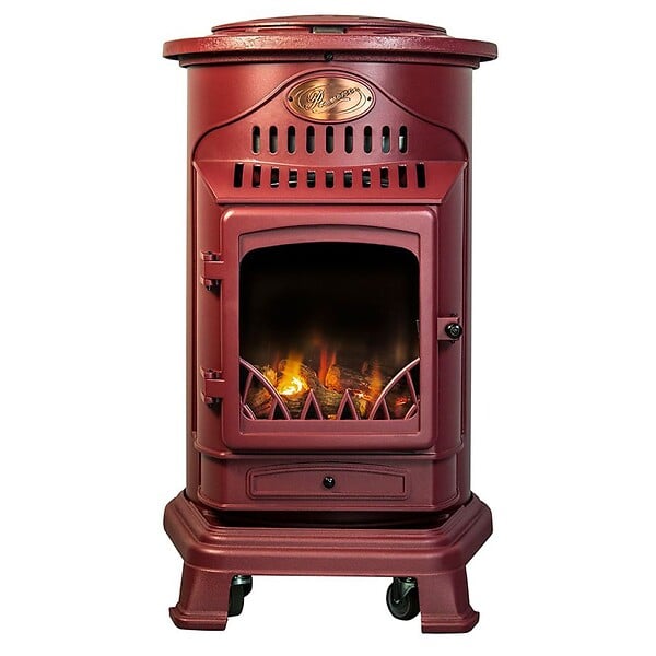 UNIVERSAL - Poêle à gaz Fonte véritable 3.4KW Rouge Chauffage d'appoint au gaz Effet feu de bois Provence Sahara - large