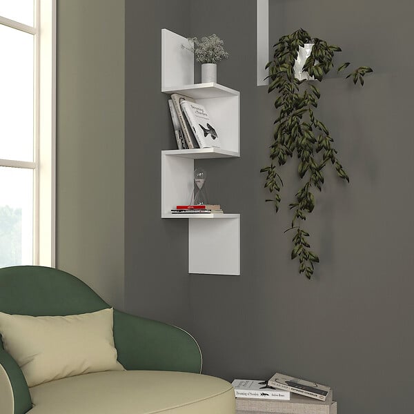 HABITAT ET JARDIN - Étagère murale en bois "Corner" - 25 x 25 x 105 cm - Blanc - large