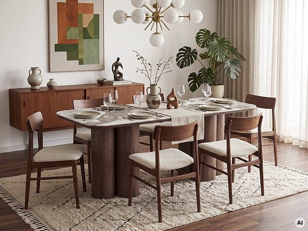 HABITAT ET JARDIN - Table repas en bois avec plateau en céramique "Zora" - 6 places - Marron - large