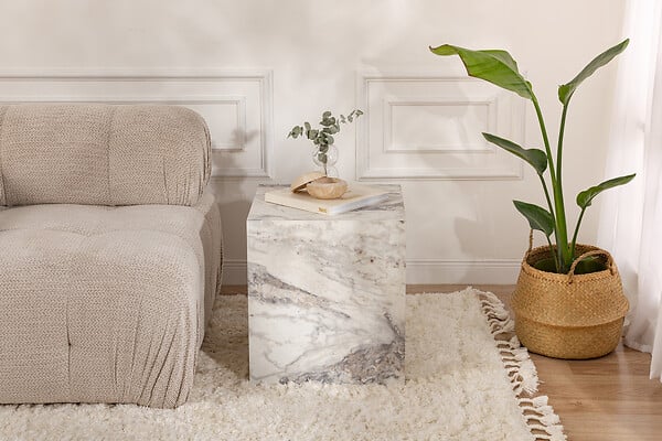 HABITAT ET JARDIN - Table d'appoint en bois "Küp" - 45 x 45 x 50 cm - Blanc marbré - large