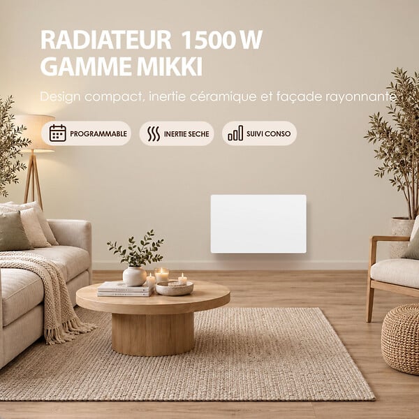 BATILEC - Radiateur chaleur douce céramique - Gamme MIKKI - Batilec - Puissance 1500W - Chauffage efficace et économique - large