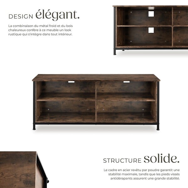 TECTAKE - Étagère pour téléviseur Navan 147x41x60,5cm Bois foncé industriel, rustique - large