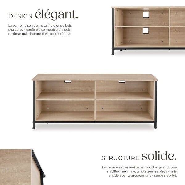 TECTAKE - Étagère pour téléviseur Navan 147x41x60,5cm Bois clair industriel, Chêne Sonoma - large