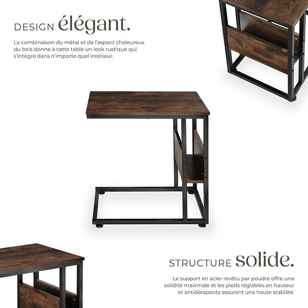 TECTAKE - Table d’appoint WIGAN 55x36,5x60cm Bois foncé industriel, rustique - large