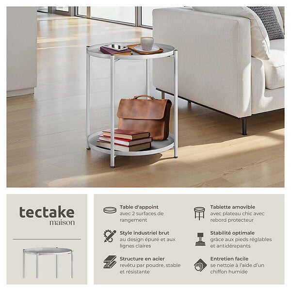 TECTAKE - Table d’appoint OXFORD gris - large