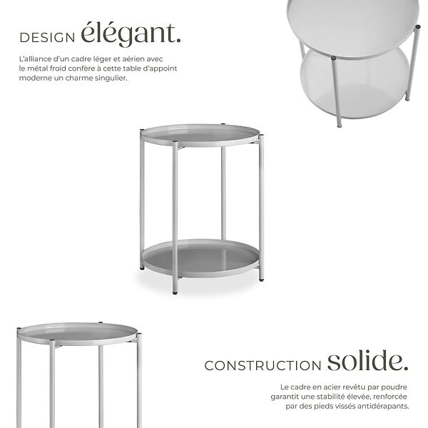 TECTAKE - Table d’appoint OXFORD gris - large