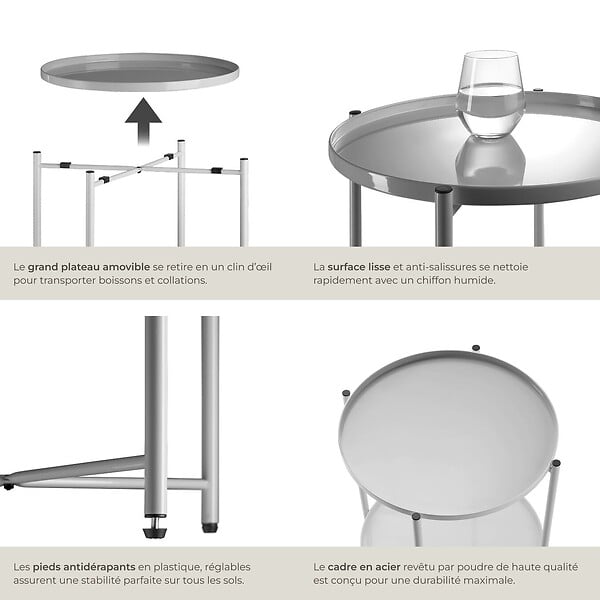 TECTAKE - Table d’appoint OXFORD gris - large