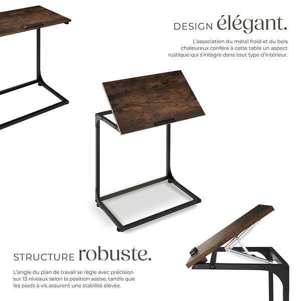 TECTAKE - Table d’appoint Ruston 55x35x66,5cm Bois foncé industriel, rustique - large