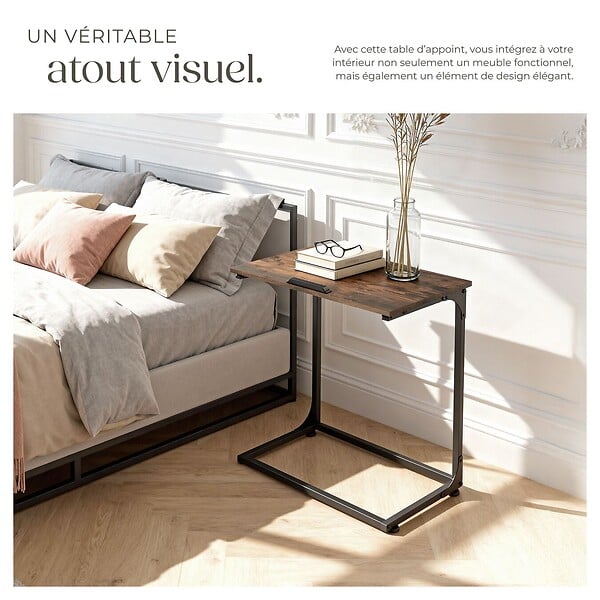 TECTAKE - Table d’appoint Ruston 55x35x66,5cm Bois foncé industriel, rustique - large