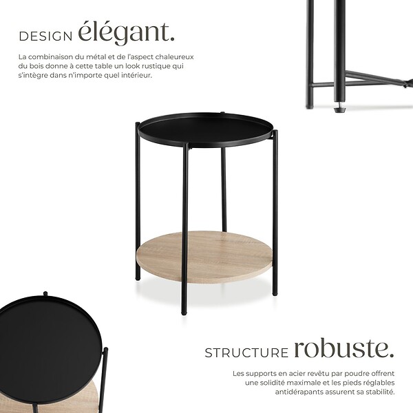 TECTAKE - Table d’appoint SUNDERLAND 45,5x54,5cm Bois clair industriel, Chêne Sonoma - large