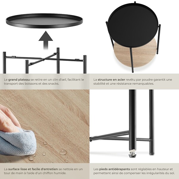 TECTAKE - Table d’appoint SUNDERLAND 45,5x54,5cm Bois clair industriel, Chêne Sonoma - large