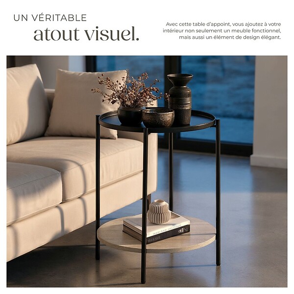 TECTAKE - Table d’appoint SUNDERLAND 45,5x54,5cm Bois clair industriel, Chêne Sonoma - large