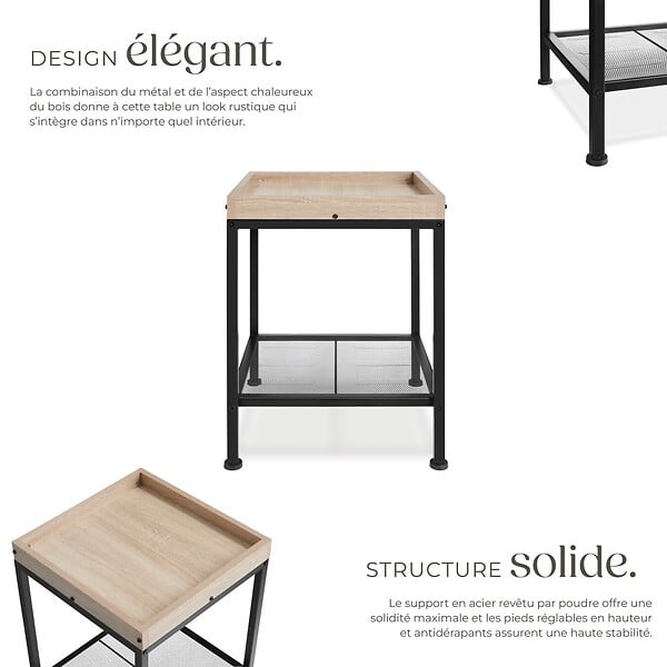 TECTAKE - Table d’appoint ROCHESTER 41,5x41x56cm Bois clair industriel, Chêne Sonoma - large