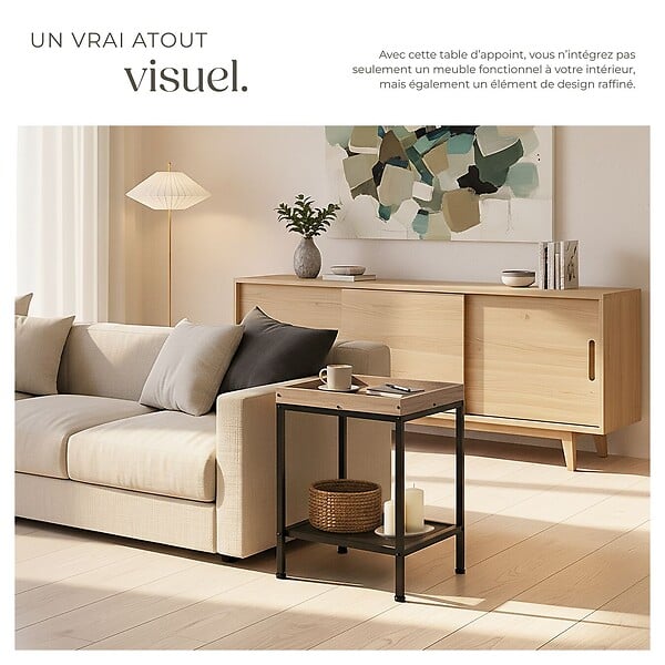 TECTAKE - Table d’appoint ROCHESTER 41,5x41x56cm Bois clair industriel, Chêne Sonoma - large