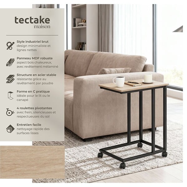 TECTAKE - Table d’appoint LUTON 48x35x70cm Bois clair industriel, Chêne Sonoma - large