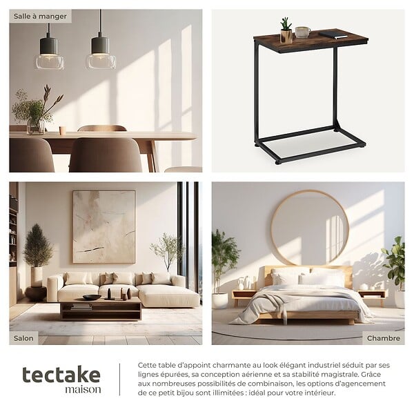 TECTAKE - Table d’appoint CARDIFF 55,5x35x67cm Bois foncé industriel, rustique - large