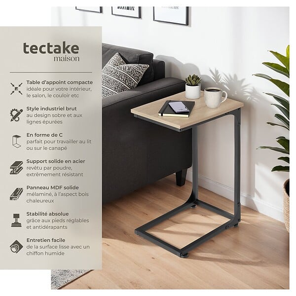 TECTAKE - Table d’appoint Erie 40x30x63cm Bois clair industriel, Chêne Sonoma - large