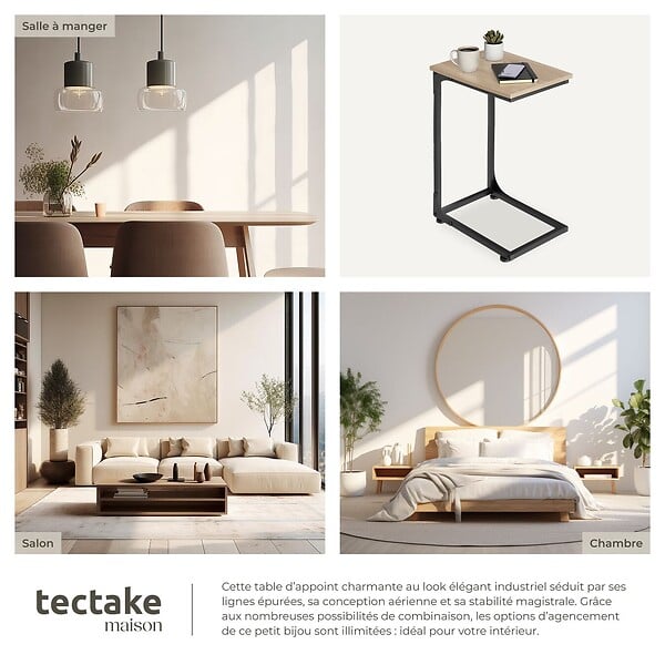TECTAKE - Table d’appoint Erie 40x30x63cm Bois clair industriel, Chêne Sonoma - large