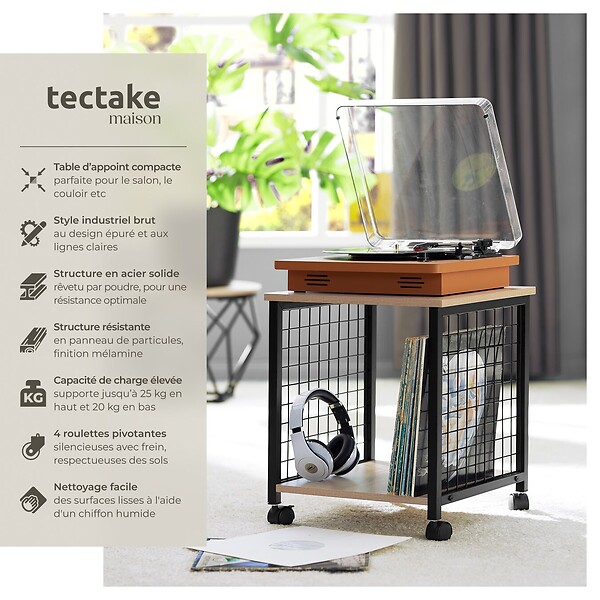 TECTAKE - Table d’appoint Gary 40x40x48cm Bois clair industriel, Chêne Sonoma - large