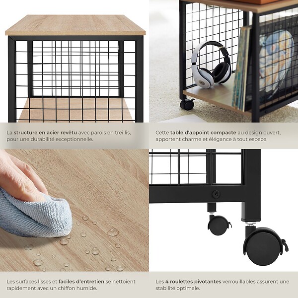 TECTAKE - Table d’appoint Gary 40x40x48cm Bois clair industriel, Chêne Sonoma - large