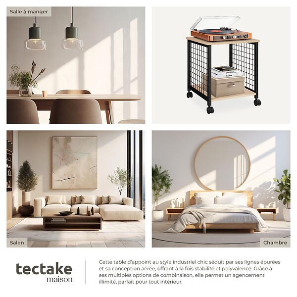 TECTAKE - Table d’appoint Gary 40x40x48cm Bois clair industriel, Chêne Sonoma - large