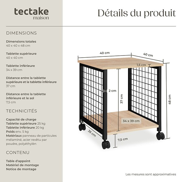 TECTAKE - Table d’appoint Gary 40x40x48cm Bois clair industriel, Chêne Sonoma - large