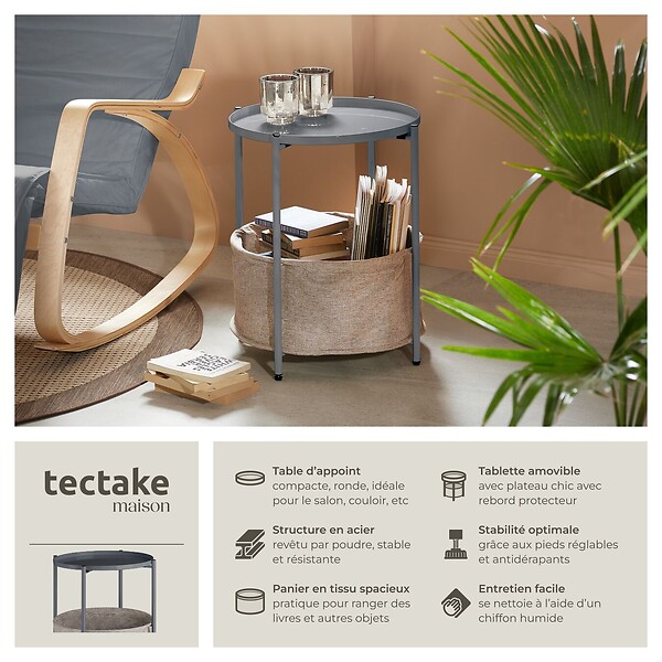 TECTAKE - Table d’appoint CANTERBURY 45,5x45,5x53cm gris foncé - large