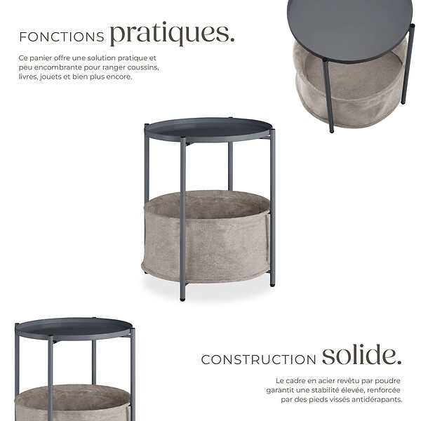 TECTAKE - Table d’appoint CANTERBURY 45,5x45,5x53cm gris foncé - large