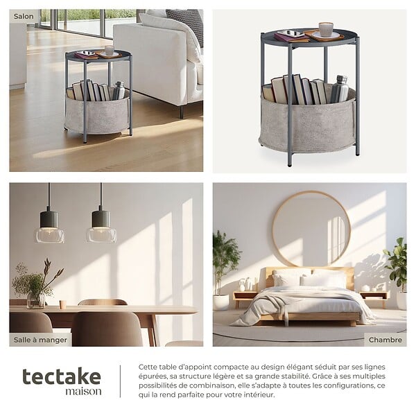 TECTAKE - Table d’appoint CANTERBURY 45,5x45,5x53cm gris foncé - large