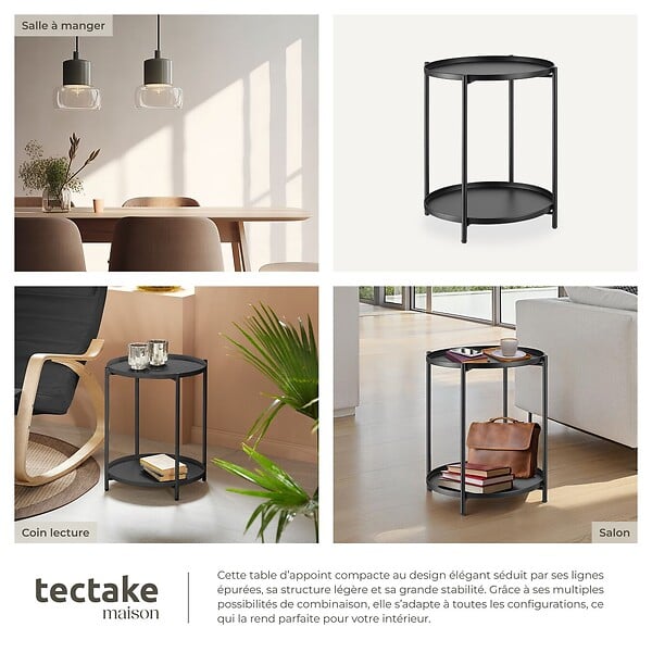 TECTAKE - Table d’appoint OXFORD noir - large