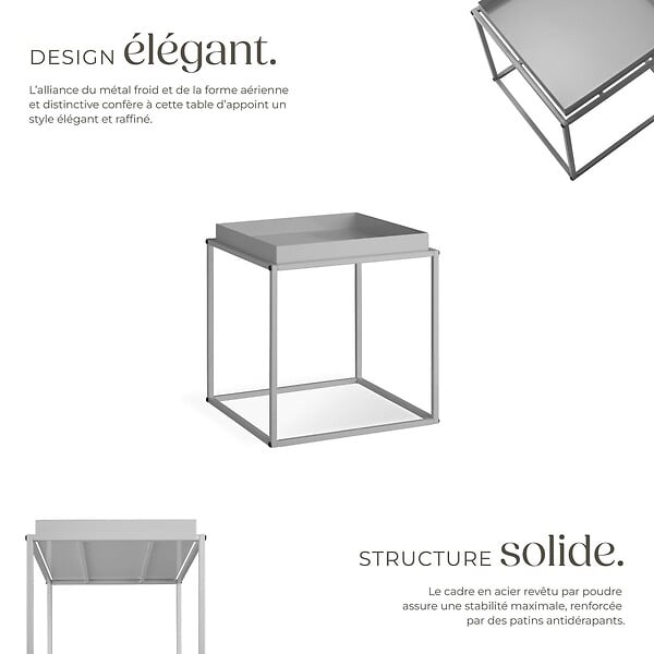 TECTAKE - Table d'appoint CAMBRIDGE 40x40x44cm gris - large