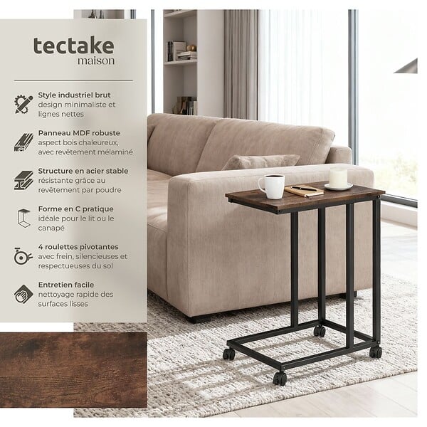 TECTAKE - Table d’appoint LUTON 48x35x70cm Bois foncé industriel, rustique - large