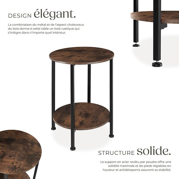 TECTAKE - Table d’appoint BALLINA 45x64cm Bois foncé industriel, rustique - large